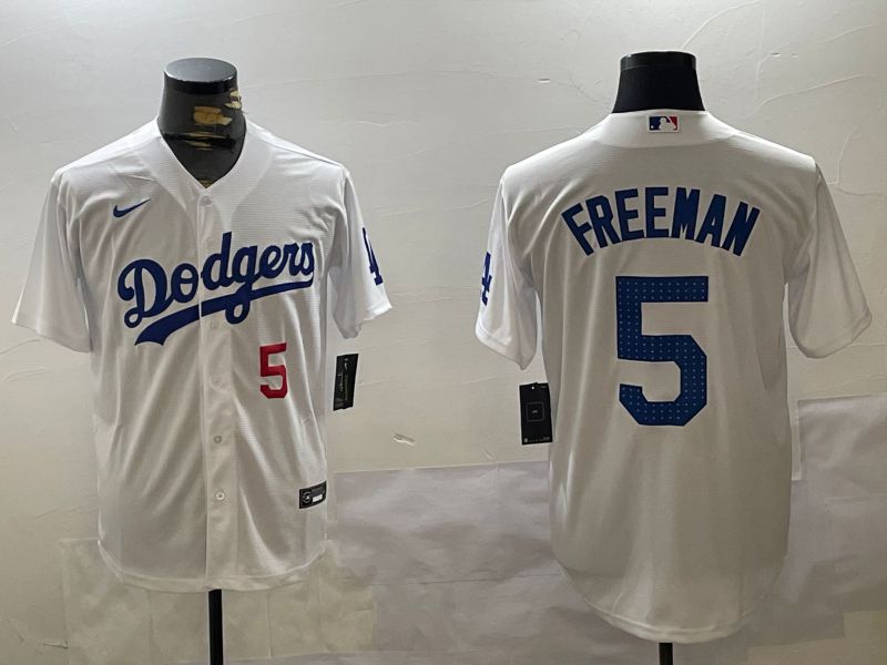 Men Los Angeles Dodgers 5 Freeman White Game 2024 Nike MLB Jersey style 11201